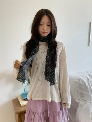 Rose Dot See-through Diagonal Pattern Long Scarf