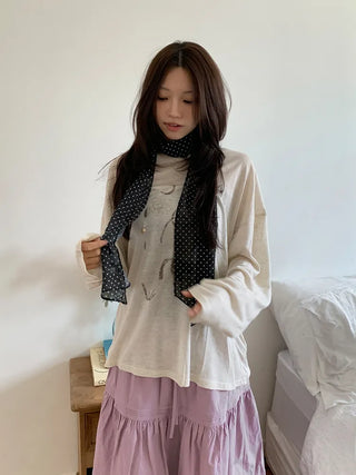 Rose Dot See-through Diagonal Pattern Long Scarf