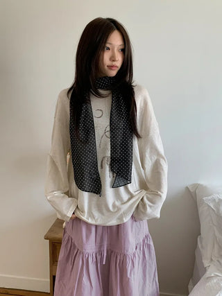 Rose Dot See-through Diagonal Pattern Long Scarf