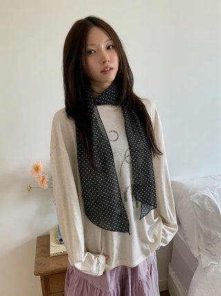 Rose Dot See-through Diagonal Pattern Long Scarf