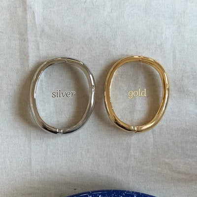 Basic Oval Wave Metal Bangle Bracelet