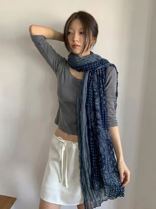 Paisley Half Pattern Wrinkle Long Scarf