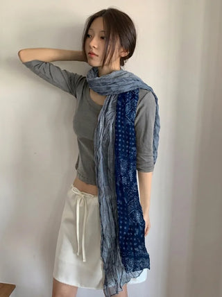 Paisley Half Pattern Wrinkle Long Scarf