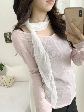 Tinel Dot See-through Pattern Long Scarf