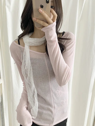 Tinel Dot See-through Pattern Long Scarf