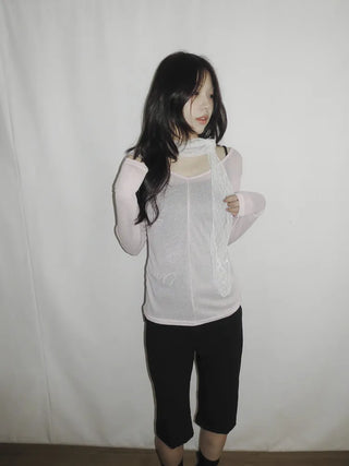 Tinel Dot See-through Pattern Long Scarf