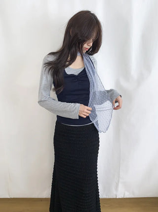 Tinel Dot See-through Pattern Long Scarf
