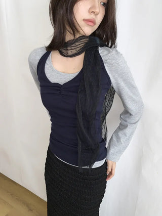 Tinel Dot See-through Pattern Long Scarf