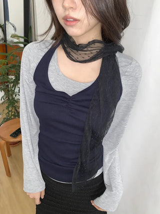 Tinel Dot See-through Pattern Long Scarf