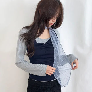 Tinel Dot See-through Pattern Long Scarf