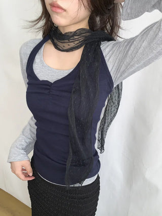 Tinel Dot See-through Pattern Long Scarf