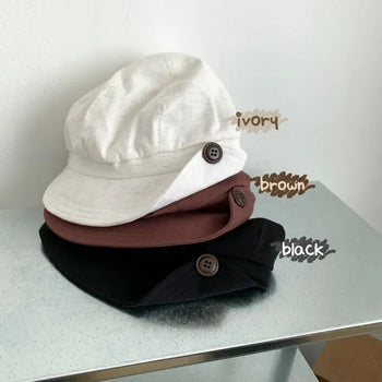 Side Asymmetrical Button Volume Newsboy Cap Baker's Hat