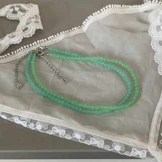Mint Green Variation Seed Beads Acrylic Bead Necklace 4 Types