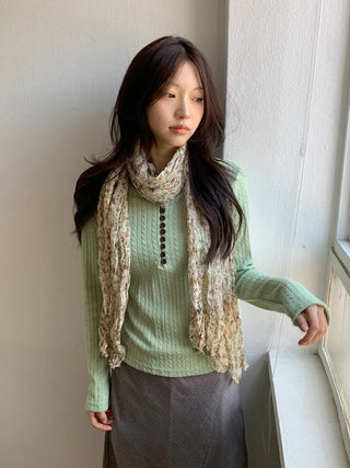 Fore Flower Pattern Wrinkle Long Scarf