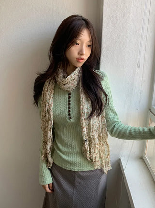 Fore Flower Pattern Wrinkle Long Scarf