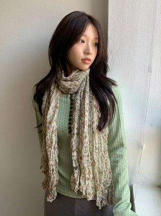 Fore Flower Pattern Wrinkle Long Scarf