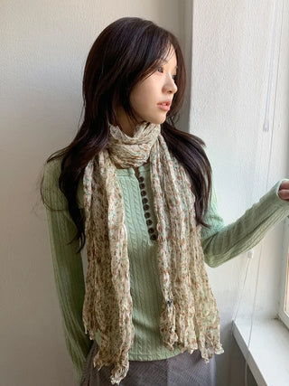 Fore Flower Pattern Wrinkle Long Scarf