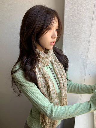 Fore Flower Pattern Wrinkle Long Scarf
