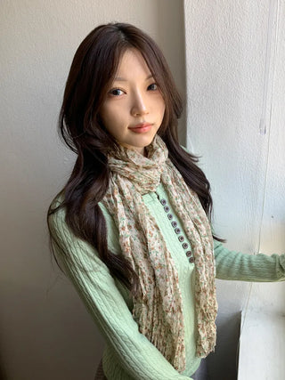 Fore Flower Pattern Wrinkle Long Scarf