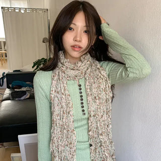Fore Flower Pattern Wrinkle Long Scarf