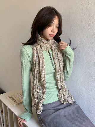 Fore Flower Pattern Wrinkle Long Scarf