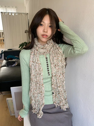 Fore Flower Pattern Wrinkle Long Scarf