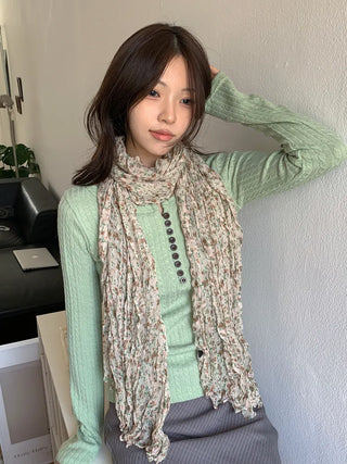 Fore Flower Pattern Wrinkle Long Scarf