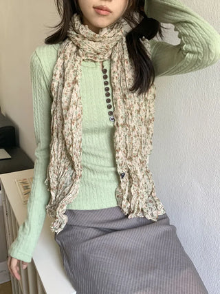 Fore Flower Pattern Wrinkle Long Scarf