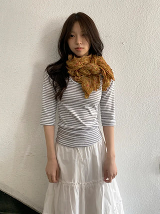 Fore Flower Pattern Wrinkle Long Scarf