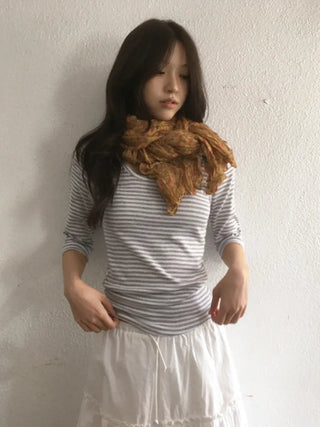 Fore Flower Pattern Wrinkle Long Scarf