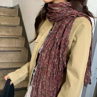 Fore Flower Pattern Wrinkle Long Scarf