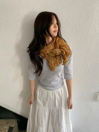 Fore Flower Pattern Wrinkle Long Scarf