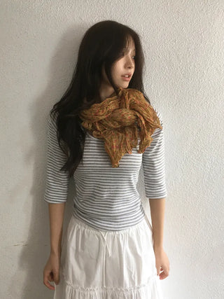 Fore Flower Pattern Wrinkle Long Scarf