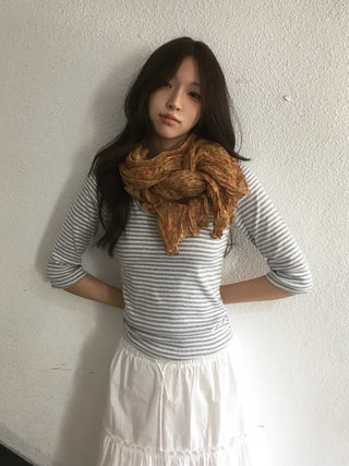 Fore Flower Pattern Wrinkle Long Scarf