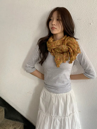 Fore Flower Pattern Wrinkle Long Scarf