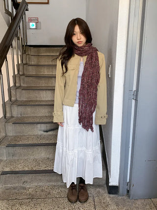 Fore Flower Pattern Wrinkle Long Scarf