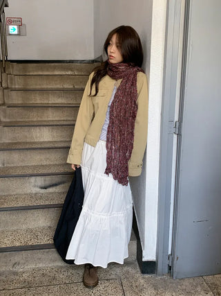 Fore Flower Pattern Wrinkle Long Scarf