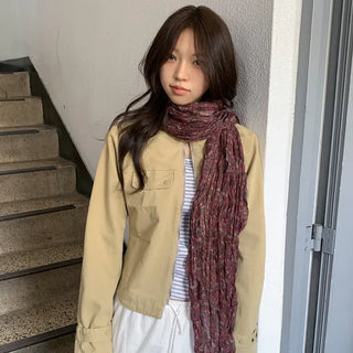 Fore Flower Pattern Wrinkle Long Scarf