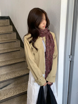 Fore Flower Pattern Wrinkle Long Scarf