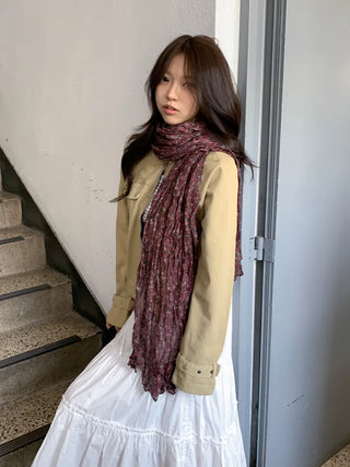 Fore Flower Pattern Wrinkle Long Scarf