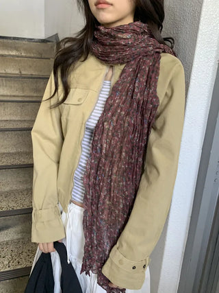 Fore Flower Pattern Wrinkle Long Scarf