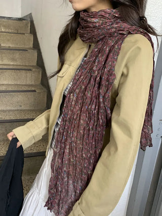 Fore Flower Pattern Wrinkle Long Scarf