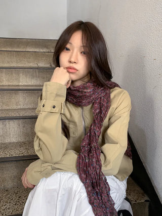 Fore Flower Pattern Wrinkle Long Scarf