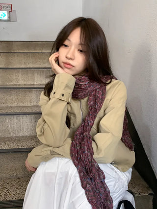 Fore Flower Pattern Wrinkle Long Scarf