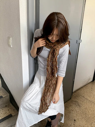 Fore Flower Pattern Wrinkle Long Scarf