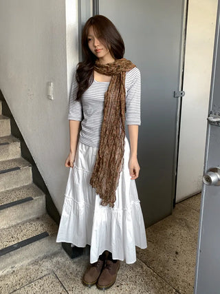 Fore Flower Pattern Wrinkle Long Scarf