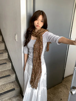 Fore Flower Pattern Wrinkle Long Scarf