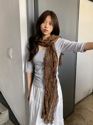 Fore Flower Pattern Wrinkle Long Scarf