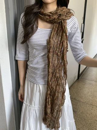 Fore Flower Pattern Wrinkle Long Scarf