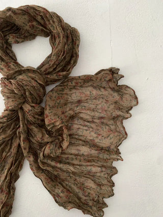 Fore Flower Pattern Wrinkle Long Scarf